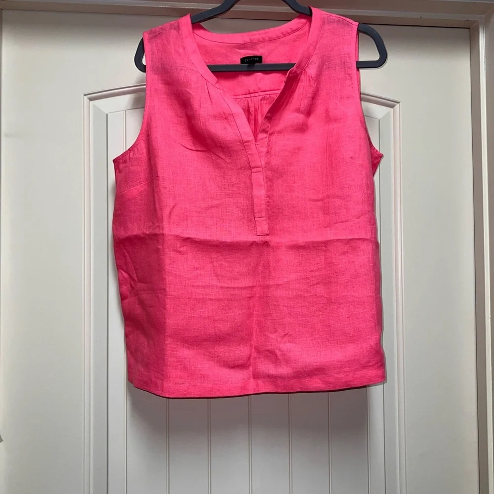 Talbots Linen Hot Pink Sleeveless V-Neck Tank - Picture 1 of 4